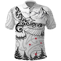 New Zealand Kea Bird Polo Shirt Maori Tattoo and Silver Fern White Color
