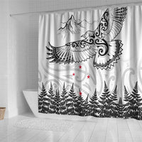 New Zealand Kea Bird Shower Curtain Maori Tattoo and Silver Fern White Color