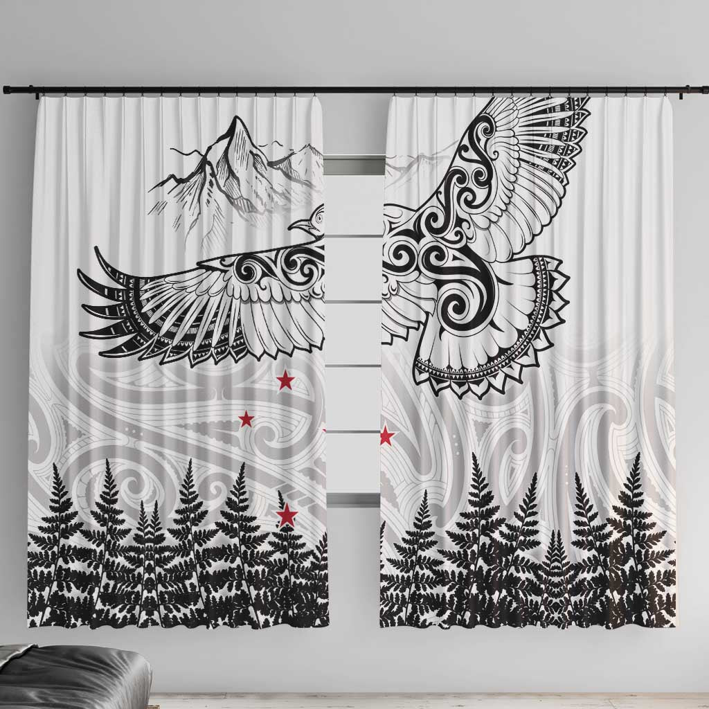 New Zealand Kea Bird Window Curtain Maori Tattoo and Silver Fern White Color LT03 With Hooks White - Polynesian Pride