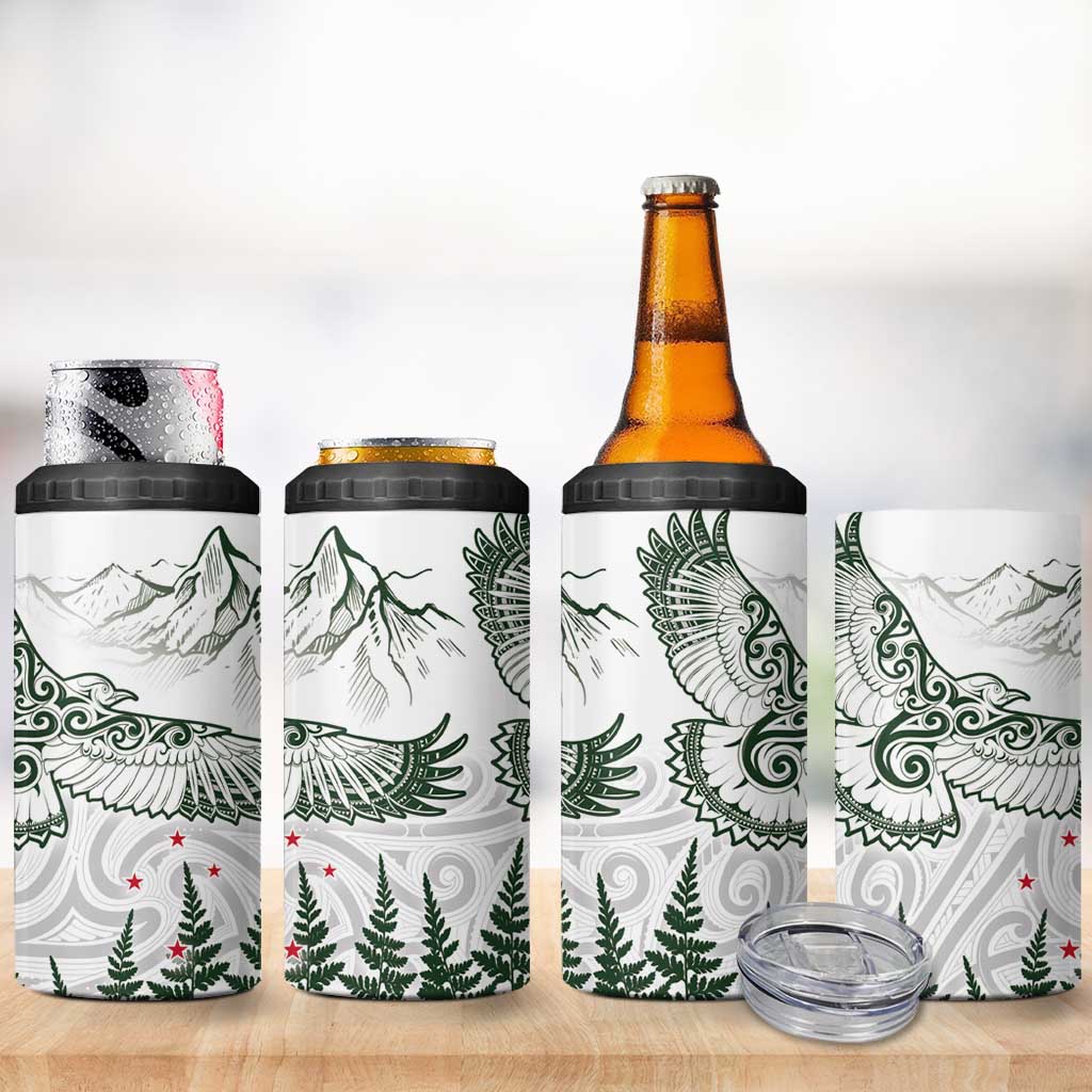 New Zealand Kea Bird 4 in 1 Can Cooler Tumbler Maori Tattoo and Silver Fern Green Color