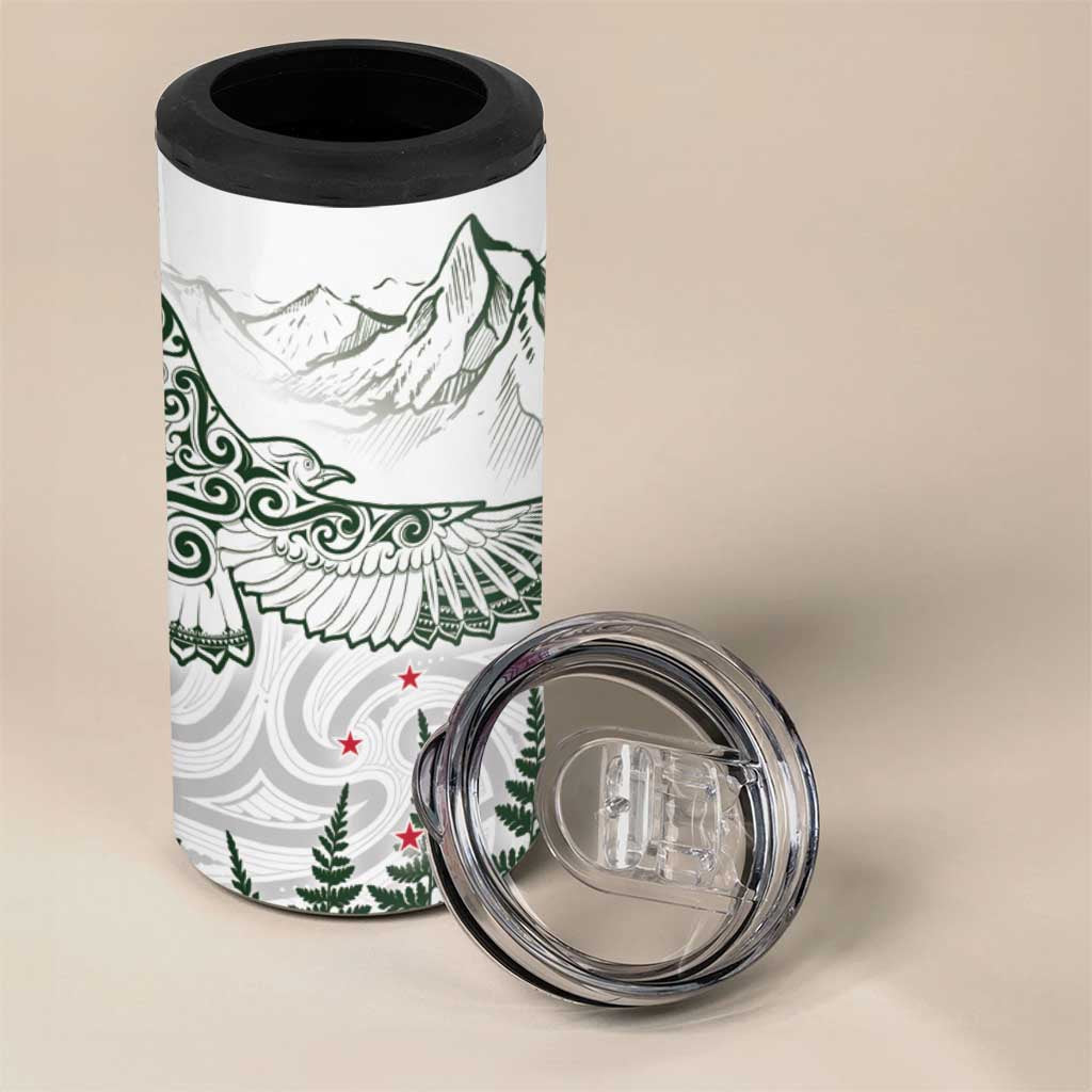 New Zealand Kea Bird 4 in 1 Can Cooler Tumbler Maori Tattoo and Silver Fern Green Color