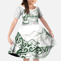 New Zealand Kea Bird Family Matching Mermaid Dress and Hawaiian Shirt Maori Tattoo and Silver Fern Green Color LT03 Daughter's Dress White - Polynesian Pride