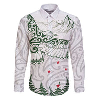 New Zealand Kea Bird Family Matching Mermaid Dress and Hawaiian Shirt Maori Tattoo and Silver Fern Green Color LT03 Dad's Shirt - Long Sleeve White - Polynesian Pride