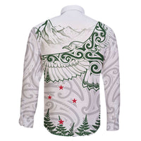 New Zealand Kea Bird Family Matching Off The Shoulder Long Sleeve Dress and Hawaiian Shirt Maori Tattoo and Silver Fern Green Color