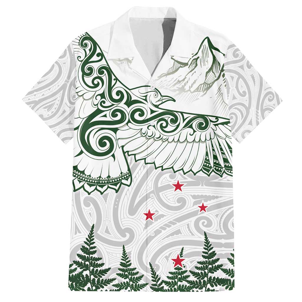 New Zealand Kea Bird Family Matching Summer Maxi Dress and Hawaiian Shirt Maori Tattoo and Silver Fern Green Color LT03 Dad's Shirt - Short Sleeve White - Polynesian Pride