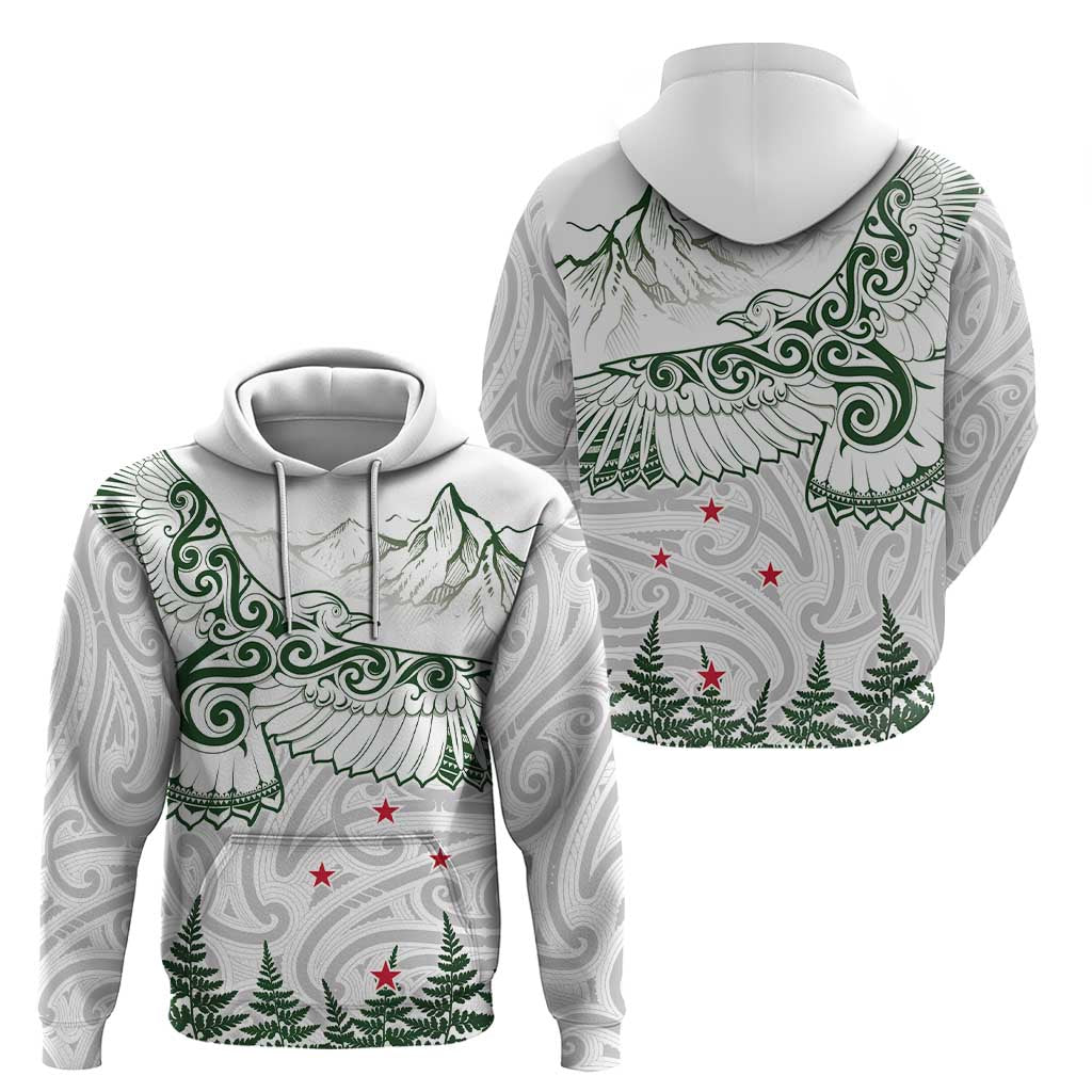 New Zealand Kea Bird Hoodie Maori Tattoo and Silver Fern Green Color