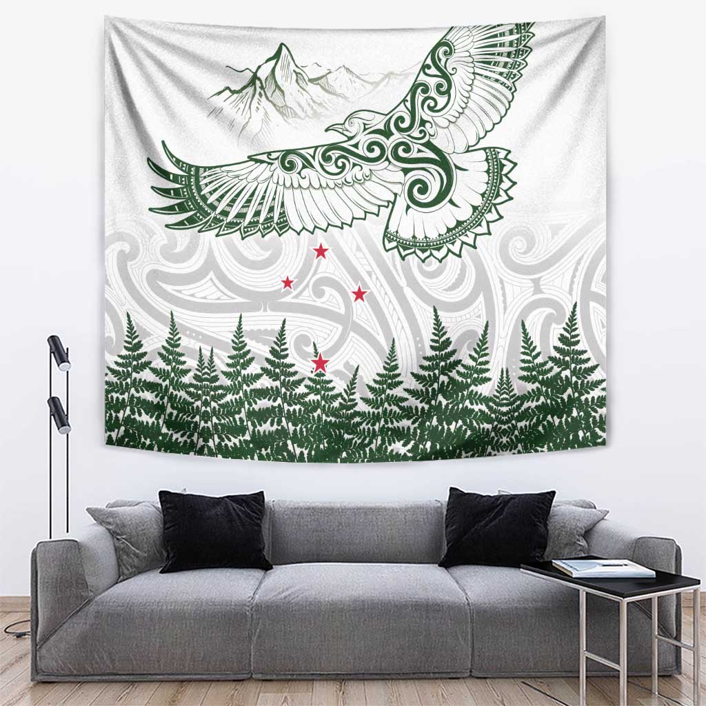 New Zealand Kea Bird Tapestry Maori Tattoo and Silver Fern Green Color LT03 White - Polynesian Pride