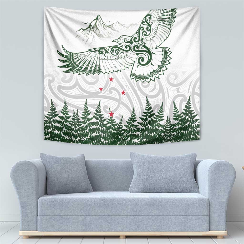 New Zealand Kea Bird Tapestry Maori Tattoo and Silver Fern Green Color