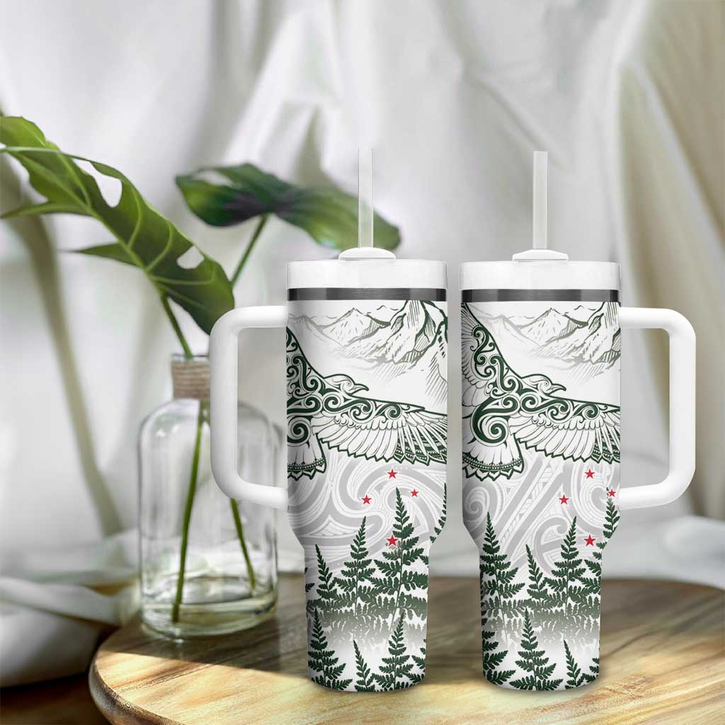 New Zealand Kea Bird Tumbler With Handle Maori Tattoo and Silver Fern Green Color