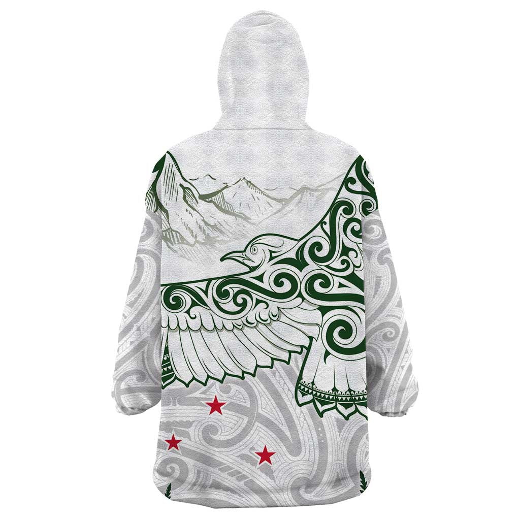 New Zealand Kea Bird Wearable Blanket Hoodie Maori Tattoo and Silver Fern Green Color