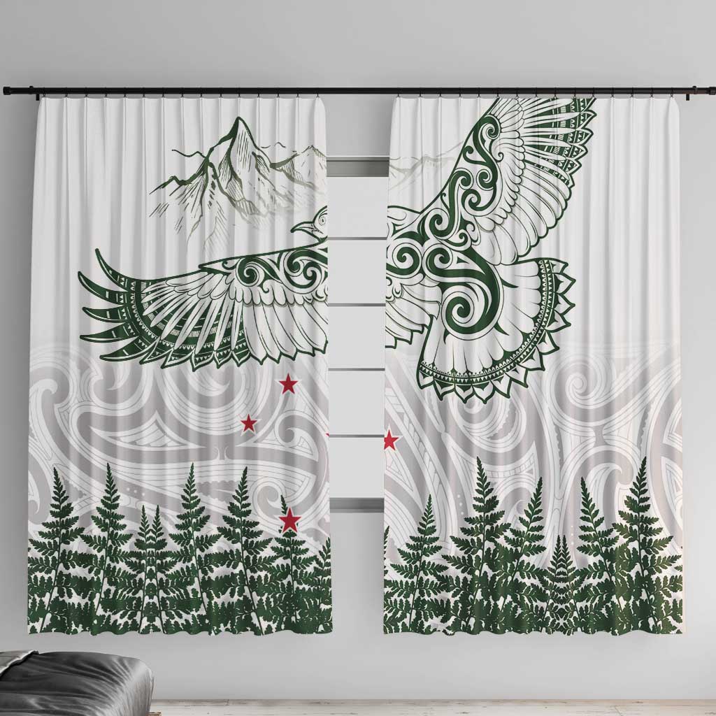 New Zealand Kea Bird Window Curtain Maori Tattoo and Silver Fern Green Color LT03 With Hooks White - Polynesian Pride