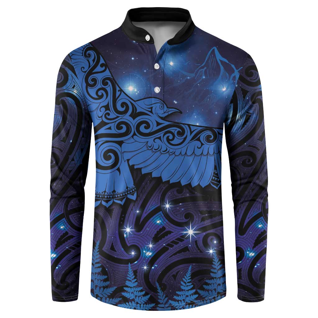 New Zealand Kea Bird Button Sweatshirt Maori Tattoo and Silver Fern Matariki Style LT03 Blue - Polynesian Pride