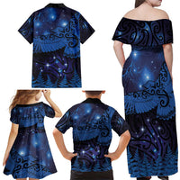 New Zealand Kea Bird Family Matching Off Shoulder Maxi Dress and Hawaiian Shirt Maori Tattoo and Silver Fern Matariki Style
