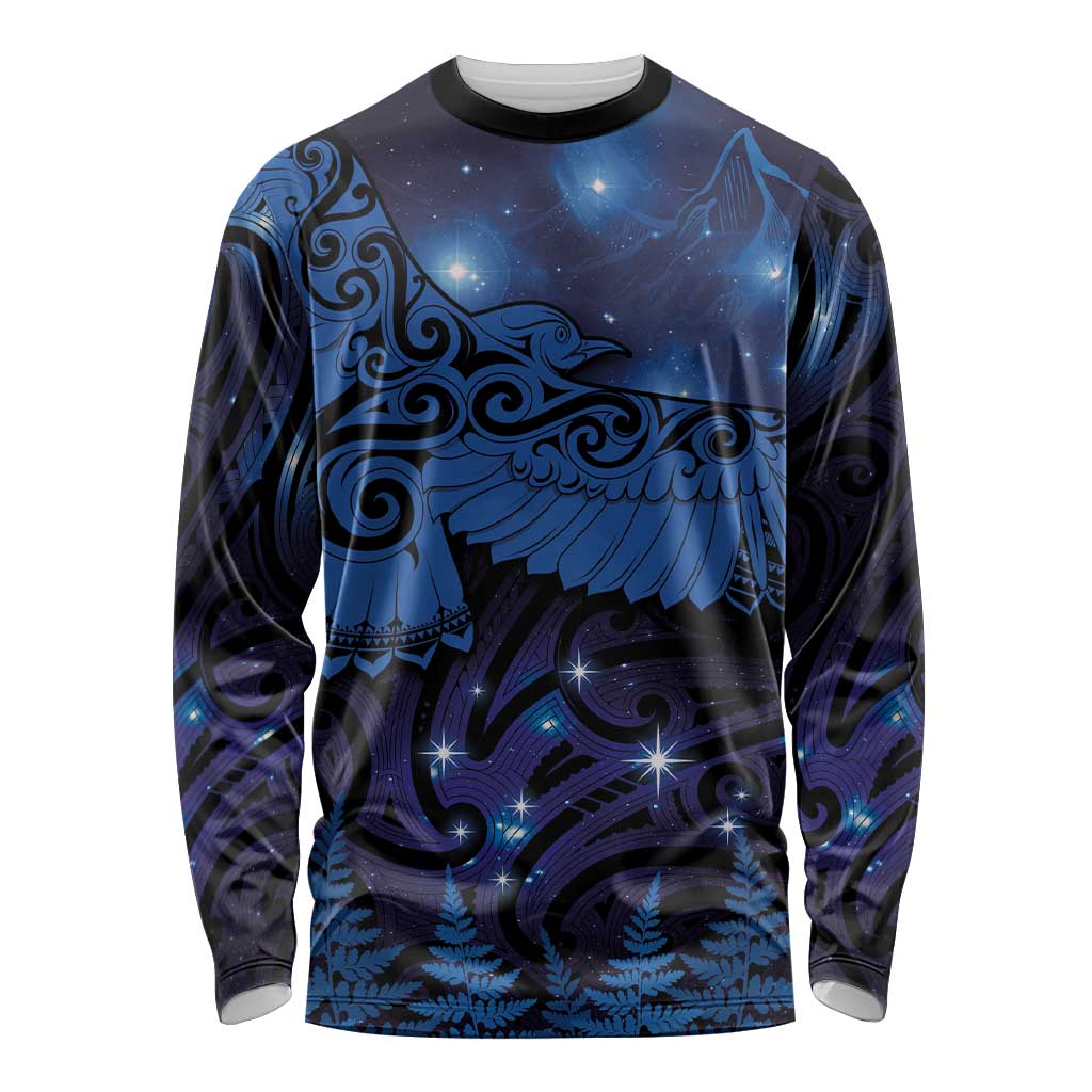 New Zealand Kea Bird Long Sleeve Shirt Maori Tattoo and Silver Fern Matariki Style LT03 Unisex Blue - Polynesian Pride