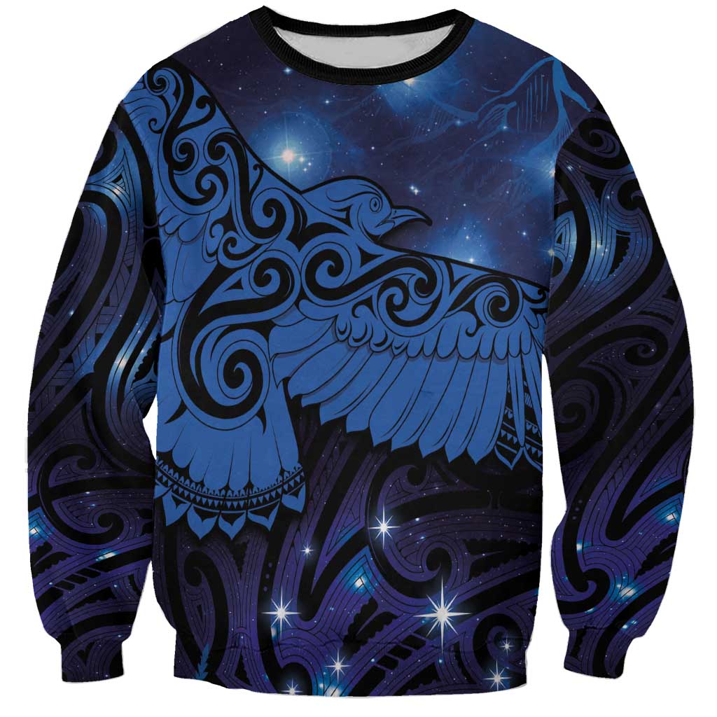 New Zealand Kea Bird Sweatshirt Maori Tattoo and Silver Fern Matariki Style LT03 Unisex Blue - Polynesian Pride