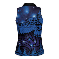 New Zealand Kea Bird Women Sleeveless Polo Shirt Maori Tattoo and Silver Fern Matariki Style