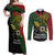 Papua New Guinea Chimbu Province Couples Matching Off Shoulder Maxi Dress and Long Sleeve Button Shirts PNG Birds Of Paradise Polynesian Arty Style LT03 Green - Polynesian Pride