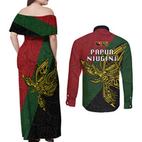 Papua New Guinea Chimbu Province Couples Matching Off Shoulder Maxi Dress and Long Sleeve Button Shirts PNG Birds Of Paradise Polynesian Arty Style LT03 - Polynesian Pride