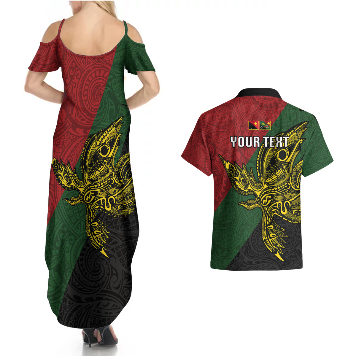 Custom Papua New Guinea Chimbu Province Couples Matching Summer Maxi Dress and Hawaiian Shirt PNG Birds Of Paradise Polynesian Arty Style LT03 - Polynesian Pride