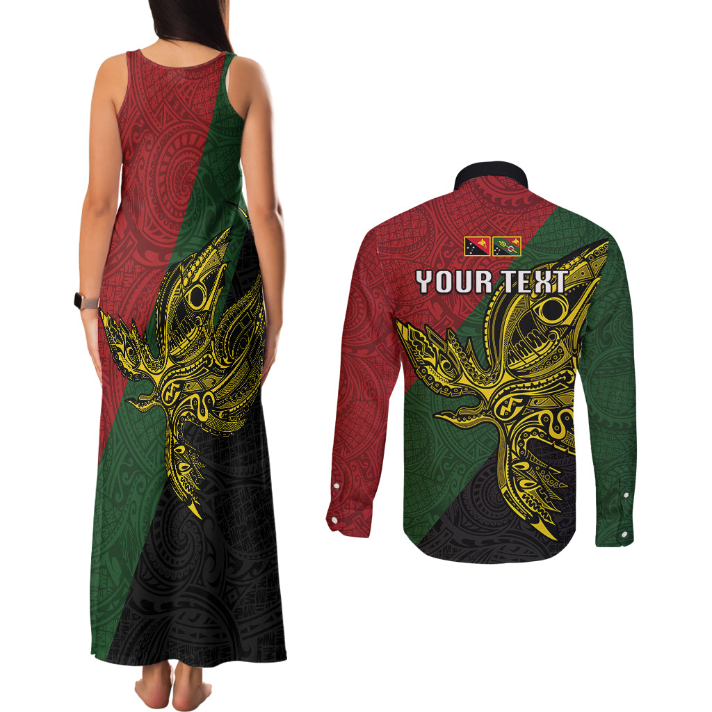 Custom Papua New Guinea Chimbu Province Couples Matching Tank Maxi Dress and Long Sleeve Button Shirts PNG Birds Of Paradise Polynesian Arty Style LT03 - Polynesian Pride