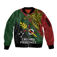 Custom Papua New Guinea Chimbu Province Sleeve Zip Bomber Jacket PNG Birds Of Paradise Polynesian Arty Style LT03 Unisex Green - Polynesian Pride