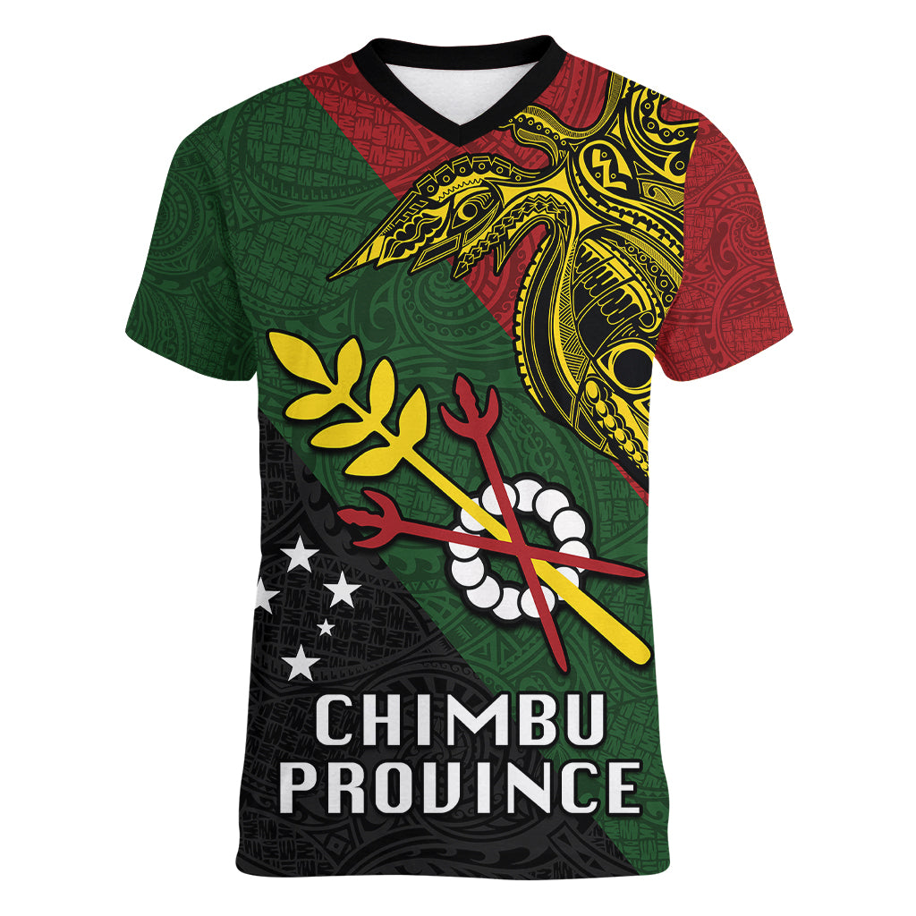 Custom Papua New Guinea Chimbu Province Women V Neck T Shirt PNG Birds Of Paradise Polynesian Arty Style LT03 Female Green - Polynesian Pride