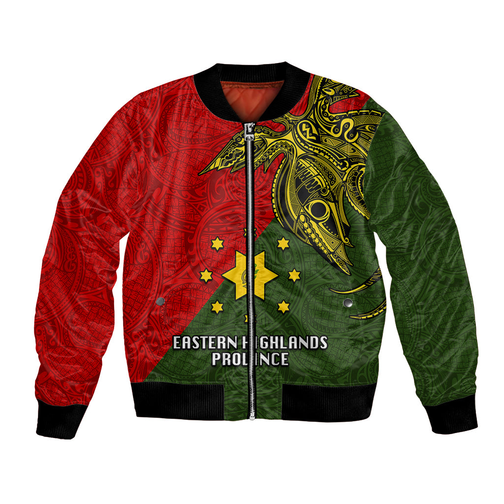 Papua New Guinea Eastern Highlands Province Bomber Jacket PNG Birds Of Paradise Polynesian Arty Style LT03 Unisex Green - Polynesian Pride