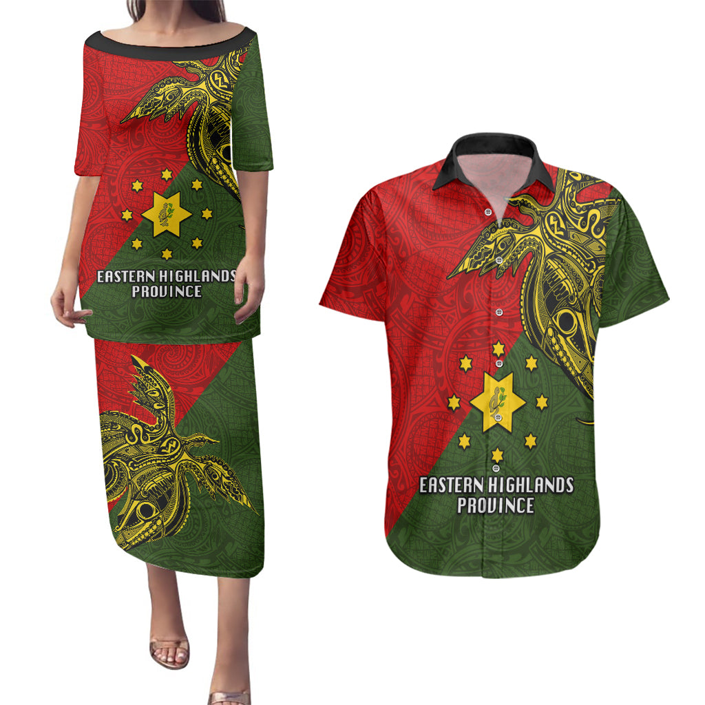 Papua New Guinea Eastern Highlands Province Couples Matching Puletasi Dress and Hawaiian Shirt PNG Birds Of Paradise Polynesian Arty Style LT03 Green - Polynesian Pride