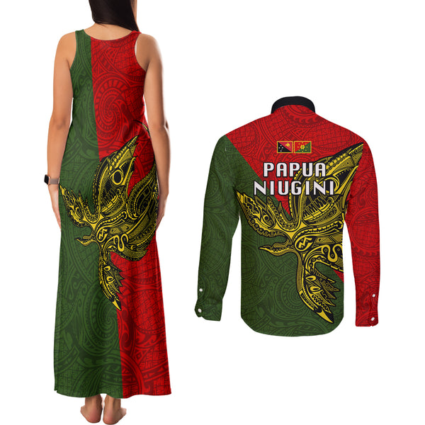 Papua New Guinea New Ireland Province Couples Matching Summer Maxi Dress and Long Sleeve Button Shirts Mix Coat Of Arms Polynesian Pattern LT05 main image 1