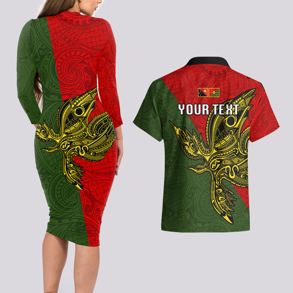 Papua New Guinea Couples Matching Long Sleeve Bodycon Dress and Hawaiian Shirt Birds Of Paradise Mix Tropical Flower Polynesian Pattern LT03 main image 1
