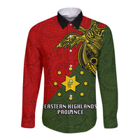 Custom Papua New Guinea Eastern Highlands Province Long Sleeve Button Shirt PNG Birds Of Paradise Polynesian Arty Style LT03 Unisex Green - Polynesian Pride