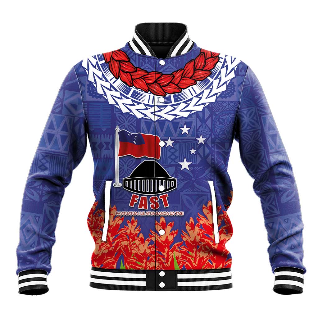 FAST Party Samoa Baseball Jacket Ula Fala Teuila Polynesian Tapa Pattern LT03 Unisex Blue - Polynesian Pride