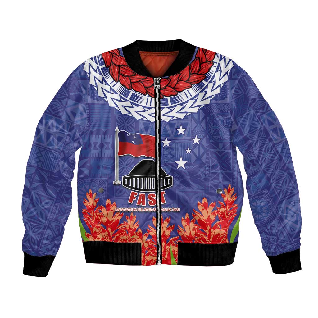 FAST Party Samoa Bomber Jacket Ula Fala Teuila Polynesian Tapa Pattern LT03 Unisex Blue - Polynesian Pride