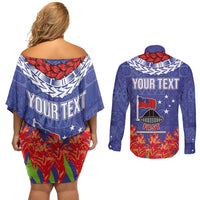 FAST Party Samoa Couples Matching Off Shoulder Short Dress and Long Sleeve Button Shirt Ula Fala Teuila Polynesian Tapa Pattern