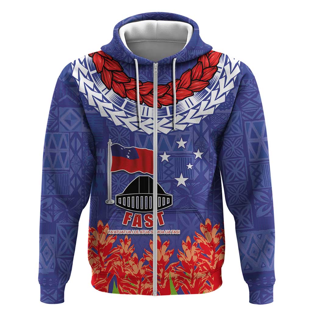 FAST Party Samoa Hoodie Ula Fala Teuila Polynesian Tapa Pattern LT03 Zip Hoodie Blue - Polynesian Pride