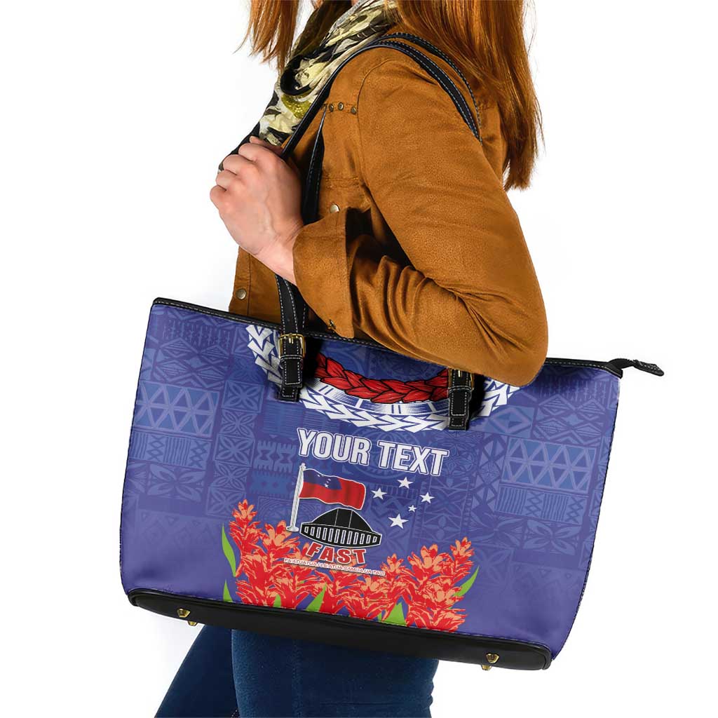 FAST Party Samoa Leather Tote Bag Ula Fala Teuila Polynesian Tapa Pattern LT03 Blue - Polynesian Pride