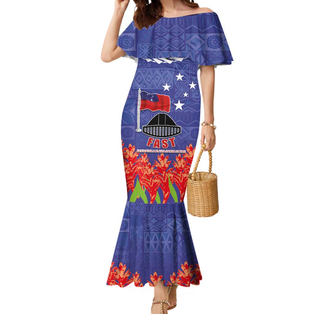 FAST Party Samoa Mermaid Dress Ula Fala Teuila Polynesian Tapa Pattern LT03 Women Blue - Polynesian Pride