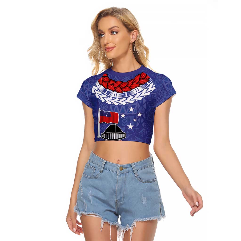 FAST Party Samoa Raglan Cropped T Shirt Ula Fala Teuila Polynesian Tapa Pattern LT03 Female Blue - Polynesian Pride