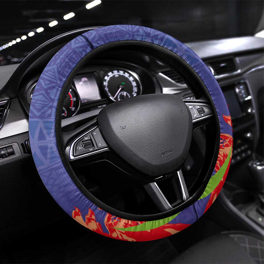 FAST Party Samoa Steering Wheel Cover Ula Fala Teuila Polynesian Tapa Pattern LT03 Universal Fit Blue - Polynesian Pride