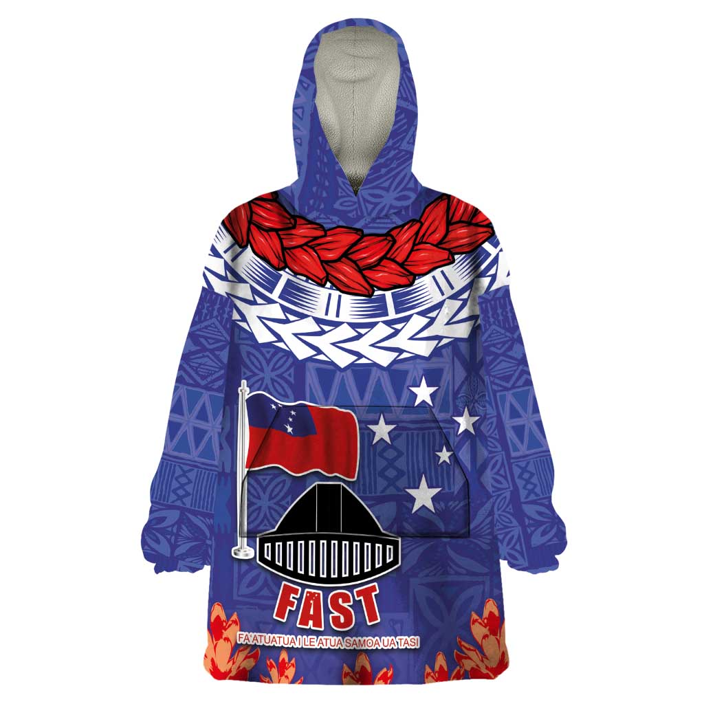 FAST Party Samoa Wearable Blanket Hoodie Ula Fala Teuila Polynesian Tapa Pattern LT03 One Size Blue - Polynesian Pride