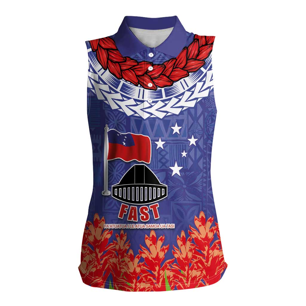 FAST Party Samoa Women Sleeveless Polo Shirt Ula Fala Teuila Polynesian Tapa Pattern LT03 Female Blue - Polynesian Pride