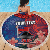 CHOGM FAST Samoa 2024 Beach Blanket Samoan Tapa Tribal and Ornament Pattern with Hibiscus