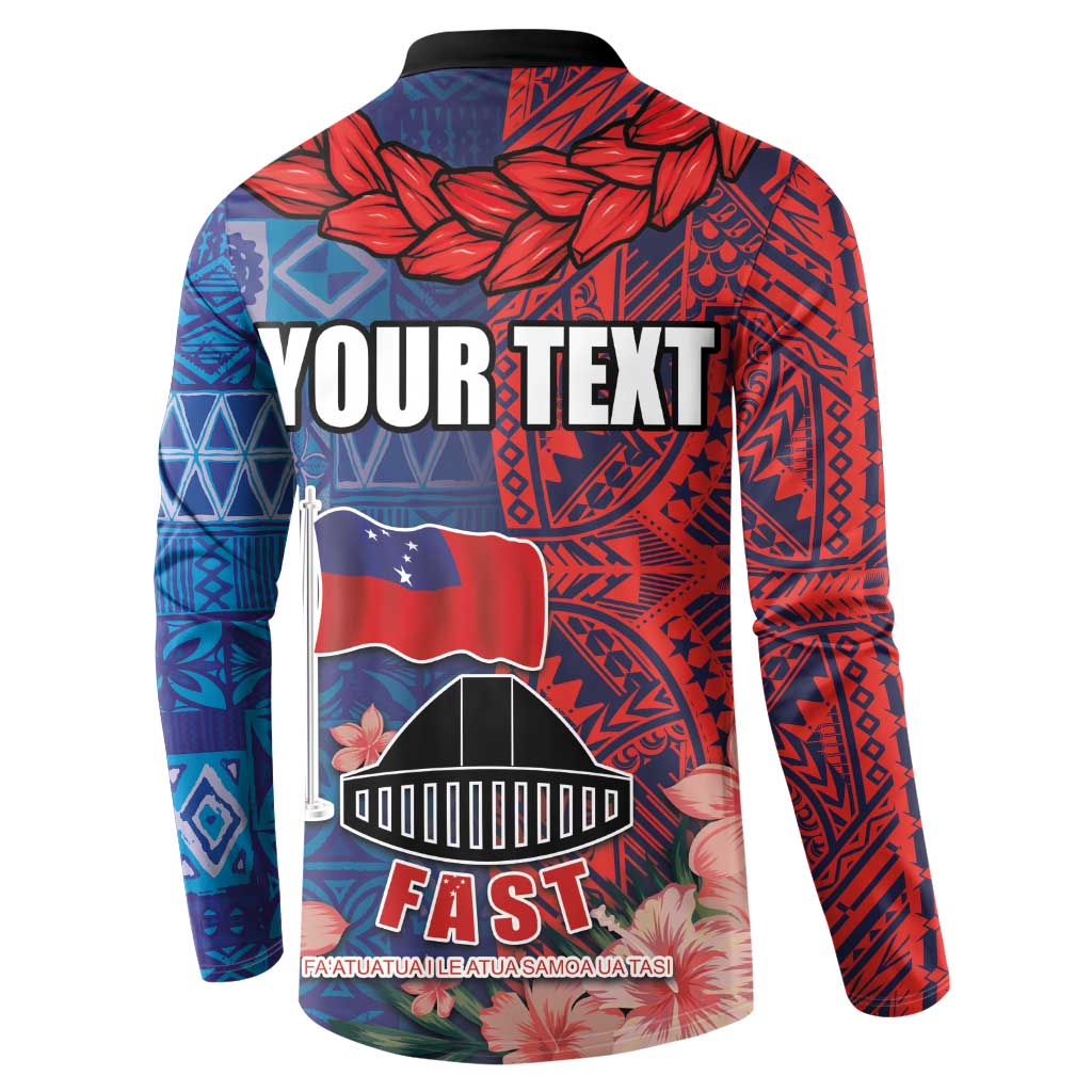 CHOGM FAST Samoa 2024 Button Sweatshirt Samoan Tapa Tribal and Ornament Pattern with Hibiscus