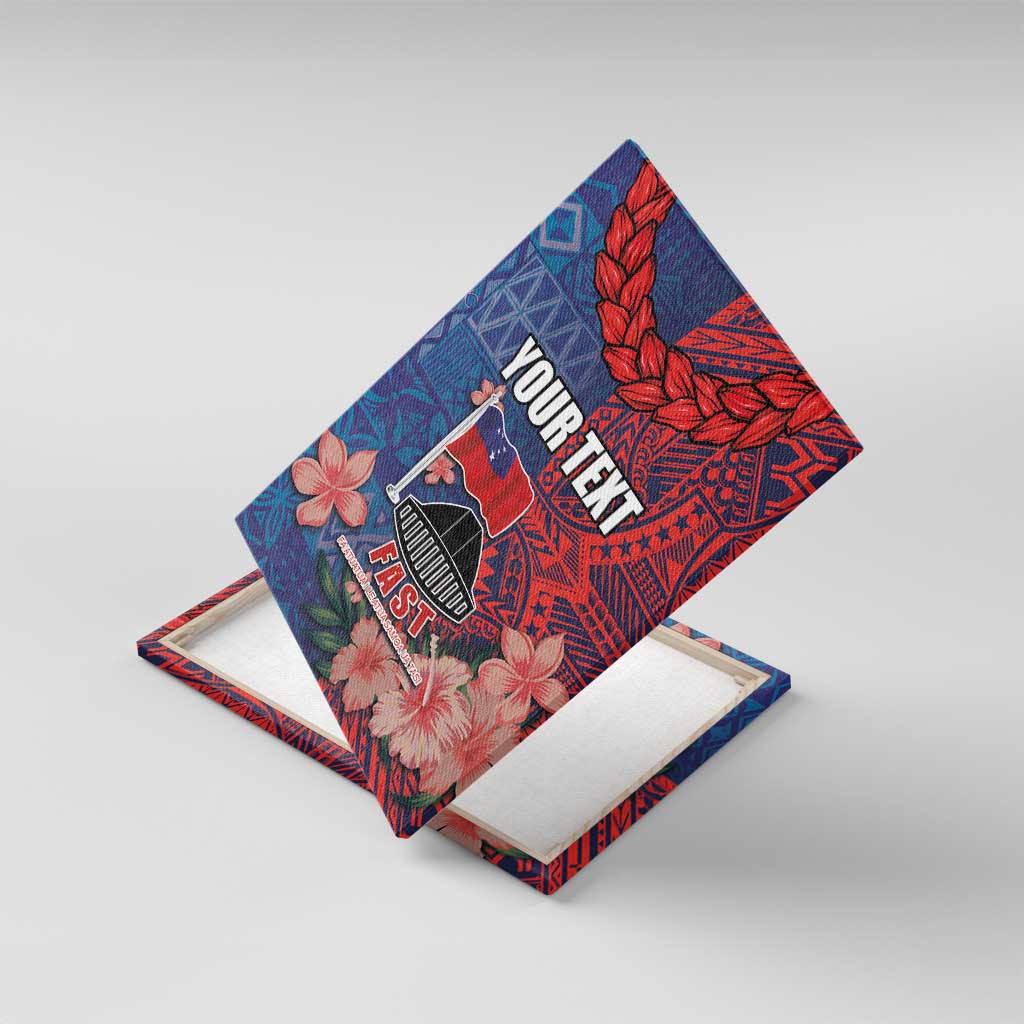 CHOGM FAST Samoa 2024 Canvas Wall Art Samoan Tapa Tribal and Ornament Pattern with Hibiscus LT03 With Frame Blue - Polynesian Pride