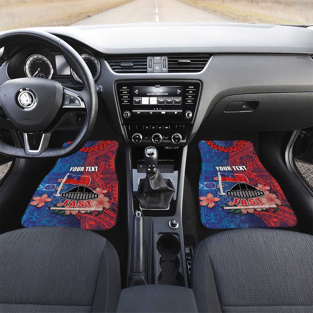 CHOGM FAST Samoa 2024 Car Mats Samoan Tapa Tribal and Ornament Pattern with Hibiscus LT03 Set 2pcs - Front Blue - Polynesian Pride