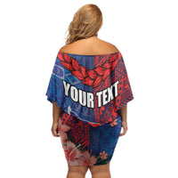 CHOGM FAST Samoa 2024 Family Matching Off Shoulder Short Dress and Hawaiian Shirt Samoan Tapa Tribal and Ornament Pattern with Hibiscus