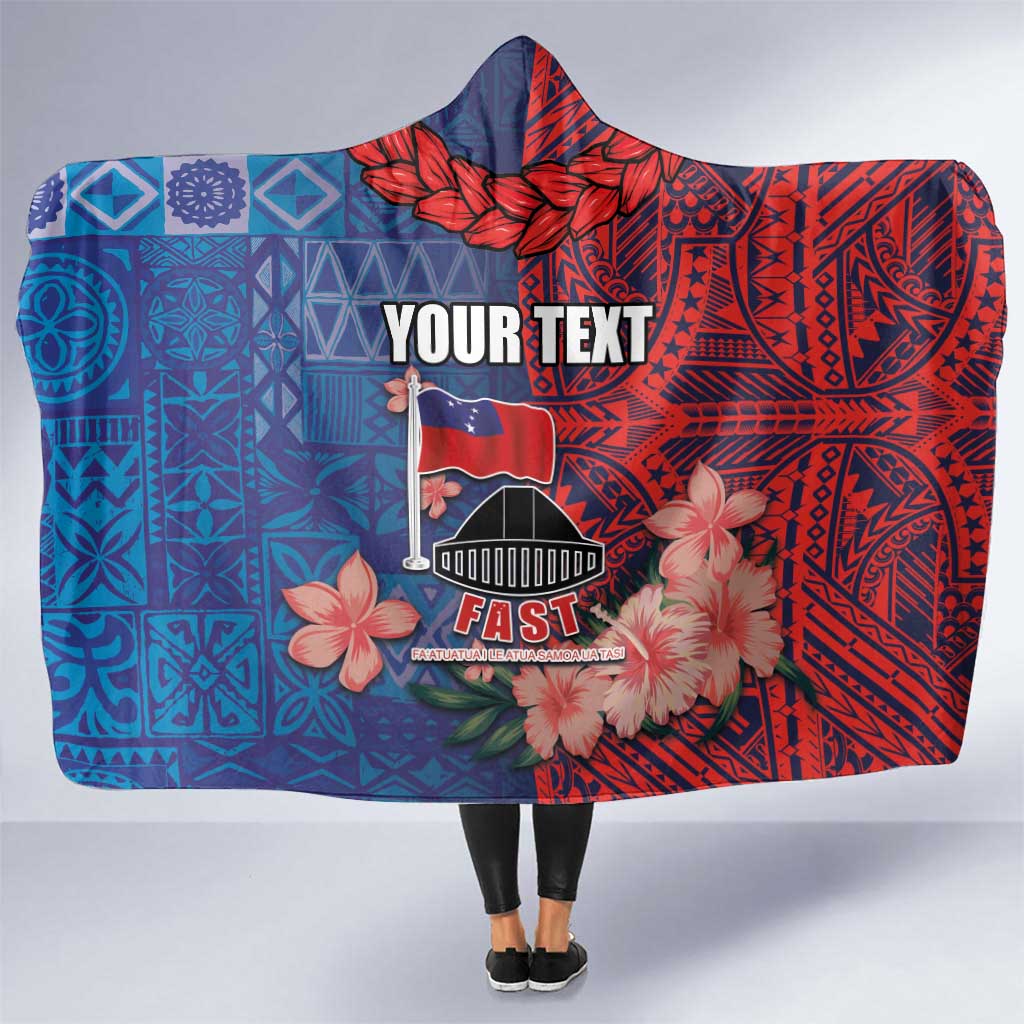 CHOGM FAST Samoa 2024 Hooded Blanket Samoan Tapa Tribal and Ornament Pattern with Hibiscus LT03 One Size Blue - Polynesian Pride