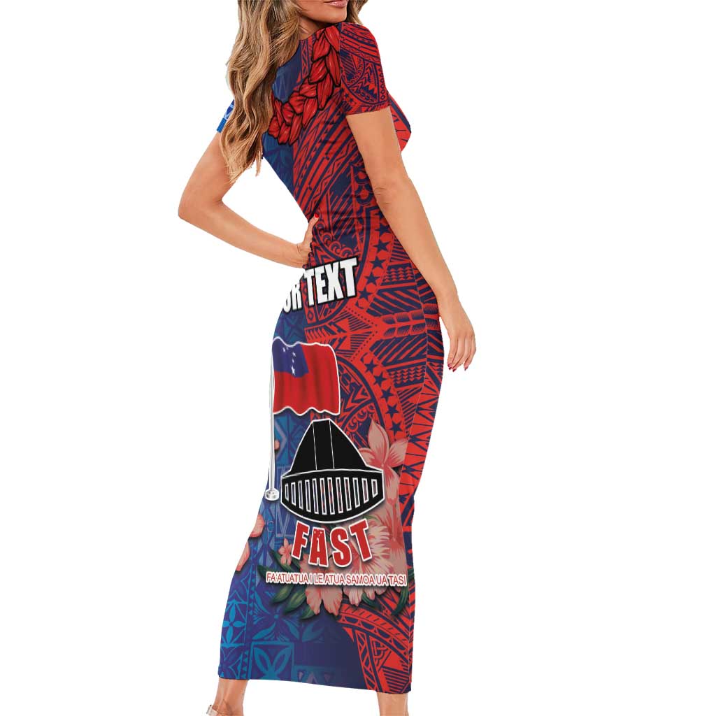 CHOGM FAST Samoa 2024 Short Sleeve Bodycon Dress Samoan Tapa Tribal and Ornament Pattern with Hibiscus LT03 - Polynesian Pride