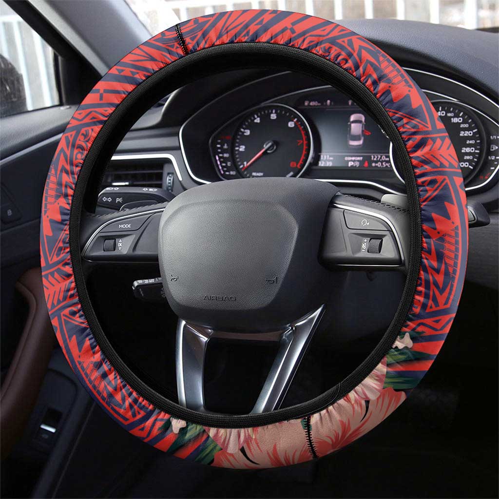 CHOGM FAST Samoa 2024 Steering Wheel Cover Samoan Tapa Tribal and Ornament Pattern with Hibiscus LT03 - Polynesian Pride