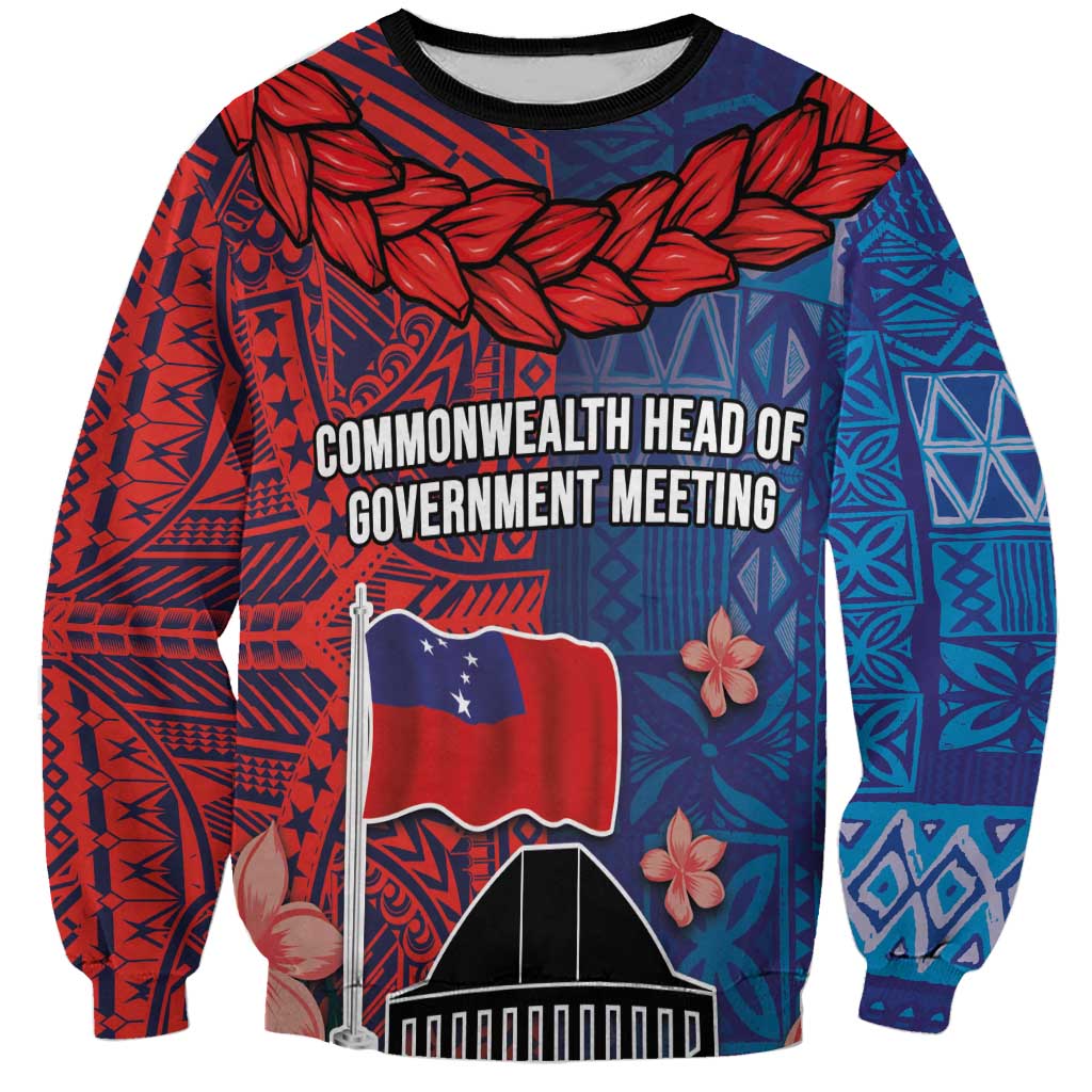 CHOGM FAST Samoa 2024 Sweatshirt Samoan Tapa Tribal and Ornament Pattern with Hibiscus LT03 Unisex Blue - Polynesian Pride
